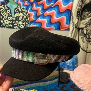 Black Rhinestone-Embellished Women's Cap